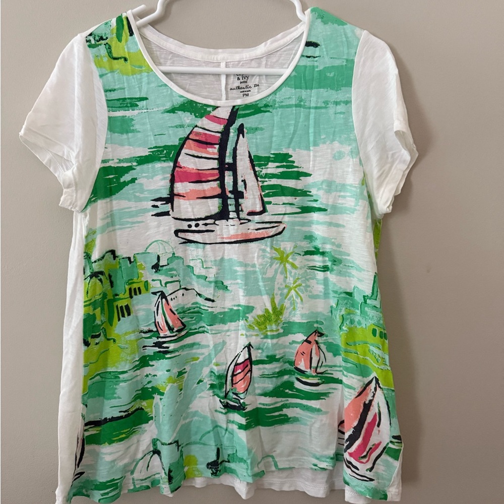 Crown & Ivy White and Green Nautical Tee